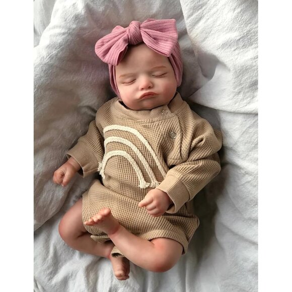 🆕 Reborn Baby Doll Brown Rooted Eyelashes Sleeping Painted Hair Premie My Arms - Picture 1 of 6